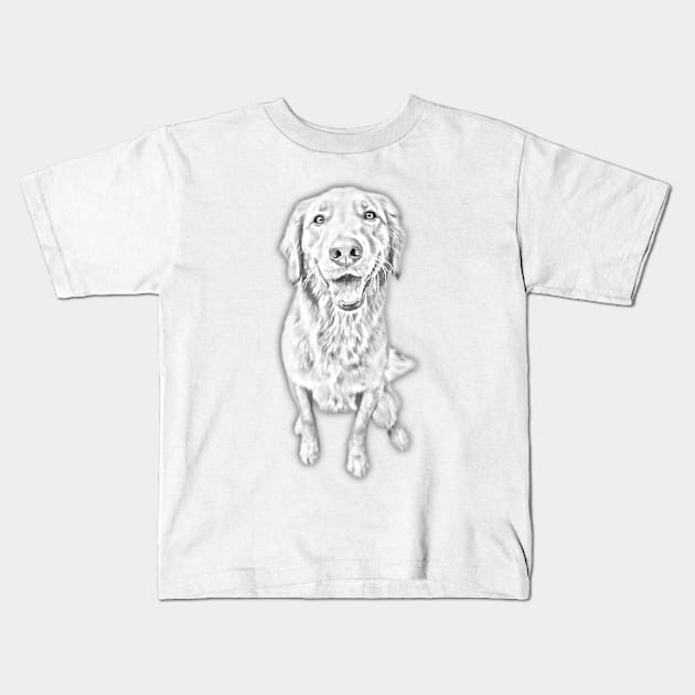 Golden Retriever Pencil Art Kids T-Shirt by Kawaii Sketch